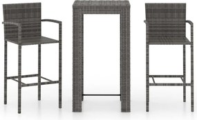 vidaXL Set bar de exterior, cu cotiere, 3 piese, gri, poliratan