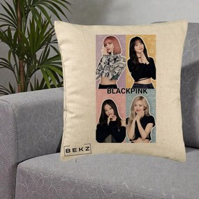 Perna Personalizata K-pop BLACKPINK Negru, 40x40 cm, Bej, Husa Detasabila, Perna Inclusa, BEKZ®