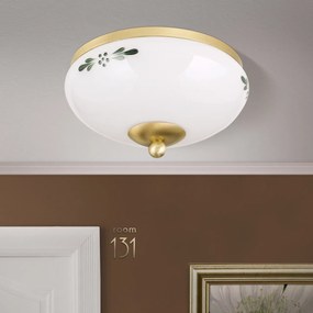 Plafoniera clasica Landhaus 21cm alama satin/ sticla opal decor verde