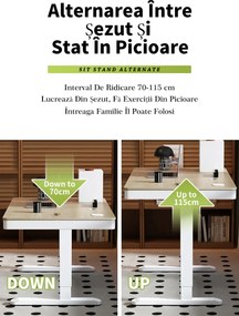 RESIGILAT- Birou Electric Reglabil pe Înălțime cu Sertar Ascuns, Încărcare Wireless & USB, Senzor de siguranță, 140x60, Nuc/Negru