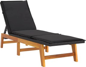 vidaXL Șezlong cu pernă, poliratan & lemn masiv de acacia