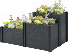 Outsunny Jardinieră ridicată, pat de grădină cu 3 niveluri și fund deschis pentru flori, legume, 120 x 80 x 64 cm, efect lemn gri | Aosom Romania