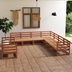 3075917 vidaXL Set mobilier de grădină, 9 piese, maro miere, lemn masiv pin