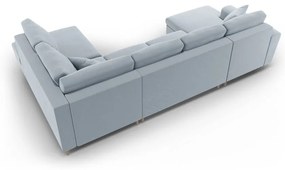 Colțar albastru deschis extensibil, cu spațiu de depozitare cu tapițerie din catifea (cu colț pe partea dreaptă-în formă de "U") Kyoto – Cosmopolitan Design