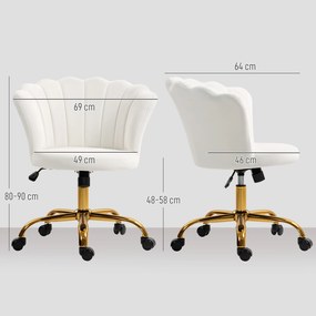 HOMCOM Scaun birou din catifea, scaun coafeză cu spătar în formă de petală, înălțime reglabilă, 69 x 64 x 80-90 cm, alb | Aosom Romania