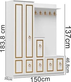 Cuier hol cu pantofar alb -auriu,Vera Homs 183 x 35 x 150 cm 