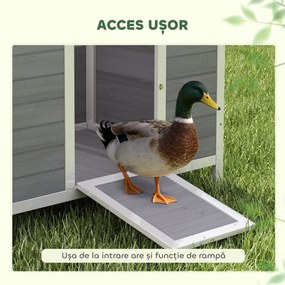 PawHut Căsuță pentru Rațe cu Acoperiș Rabatabil, Ferestre și Rampă, din Lemn, 93x70x72 cm, Multicolor | Aosom Romania