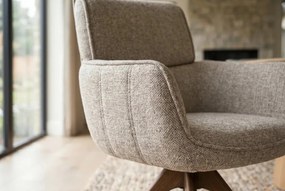Set de 2 scaune pivotante, Lemn de nuc, Material texturat bej-taupe, UNIQUE