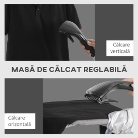 HOMCOM Aparat de Călcat Vertical cu Aburi, Fier de Călcat de 2L, Putere 1950W cu 2 Tije Portabil, 35x25x23cm | Aosom Romania