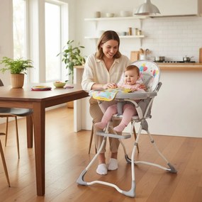 Scaun de masa pentru copii si bebe Baby Care™ CH ,Pliabil, Centura de siguranta, Sezut comfortabil, Masuta detasabila, Model Elefanti , Gri