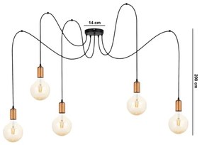 Lustră pe cablu MIROS 5xE27/60W/230V neagră/cupru