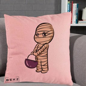 Perna Decorativa Halloween Mummy Kawaii cu Cos, 40x40 cm, Roz, Husa Detasabila, Perna Inclusa, BEKZ®