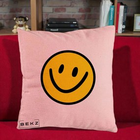 Perna Decorativa Smiley Face Galben Clasic, 40x40 cm, Roz, Husa Detasabila, Perna Inclusa, BEKZ®