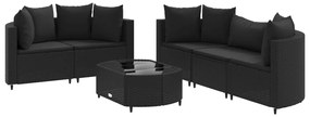 3308419 vidaXL Set mobilier de grădină cu perne, 6 piese, negru, poliratan