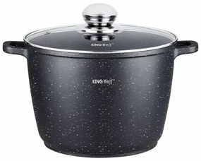 Oală cu capac 24 cm, 6.2L – Kinghoff KH 1598, cu strat antiaderent marmură, neagră, compatibilă cu toate plitele