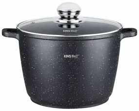 Oală cu capac 24 cm, 6.2L – Kinghoff KH 1598, cu strat antiaderent marmură, neagră, compatibilă cu toate plitele