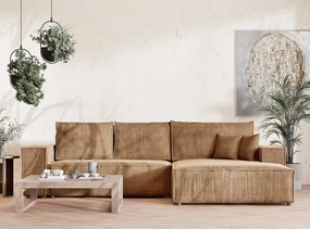 Colțar maro deschis extensibil/cu spațiu de depozitare cu tapițerie din chenille (cu colț pe partea dreaptă/cu șezlong) Maze – Maison de Rêve