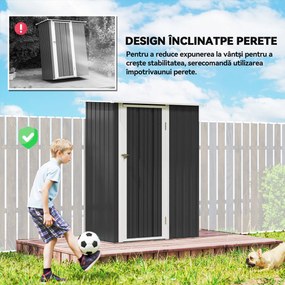 Outsunny Căsuță de Grădină cu Uși pentru Unelte. din Tablă de Oțel, 142x84x189 cm, Gri | Aosom Romania