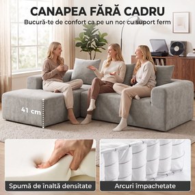 HOMCOM Canapea de Colț cu 3 Locuri, Fără Cadru, pentru Living, Gri Deschis | Aosom Romania