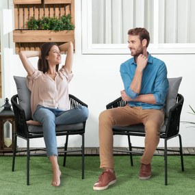 Outsunny Scaune de exterior, set de 2, design boho, perne pentru șezut și spătar, șezut confortabil, cadru metalic, Negru | Aosom Romania