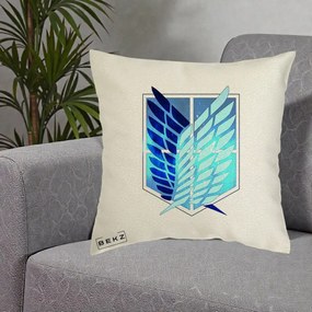 Perna Personalizata Attack on Titan Wings of Freedom, 40x40 cm, Ecru, Husa Detasabila, Perna Inclusa, BEKZ®