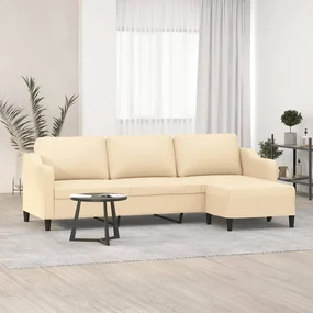 3153521 vidaXL Canapea cu 3 locuri și taburet, crem, 210 cm, textil