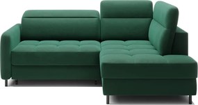 Colțar verde extensibil/cu spațiu de depozitare cu tapițerie din catifea (cu colț pe partea dreaptă/în formă de ”L”) Barea – ELTAP