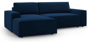 Colțar albastru închis extensibil/cu spațiu de depozitare cu tapițerie din catifea (cu colț pe partea stângă /cu șezlong) Jodie – Micadoni