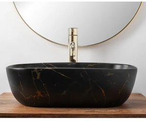 REA-U8908 - Lavoar BELINDA pentru blat 33,5x46,5 cm ceramică/negru/decor marmură