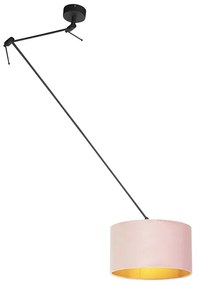 Lampă suspendată neagră cu abajur din catifea roz prafuit cu auriu 35 cm - Blitz