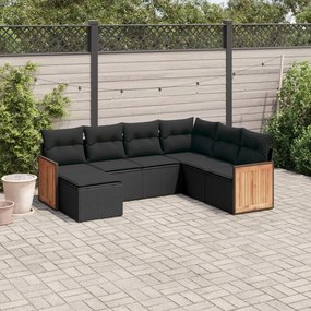 3260284 vidaXL Set canapele de grădină cu perne, 7 piese, negru, poliratan
