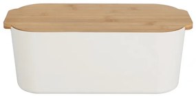 Cutie paine Brott, alb, plastic, capac bambus, 33 x 18.5 x 12 cm