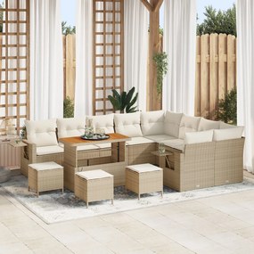 vidaXL Set de Canapele pentru Grădină cu 12 Piese și Perne Bej din Rattan Poly Acacia