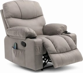 Fotoliu Masaj, Incalzire, rabatabil, sezut cu arcuri metalice, suport picioare extensibil, Catifea, Gri