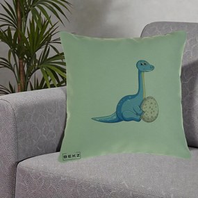 Perna Decorativa Brontosaur cu Ou, 40x40 cm, Verde, Husa Detasabila, Perna Inclusa, BEKZ®