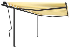 Copertina retractabila manual, cu stalpi galben alb, 4,5x3,5 m