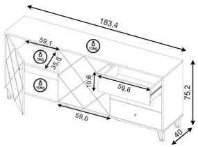 Comodă SULA, stejar craft/negru