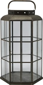 Felinar hexagonal din alama antichizata, H52 cm