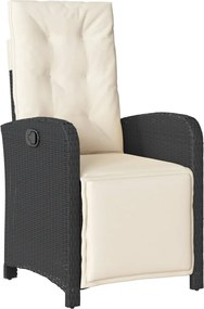 vidaXL Scaun de grădină rabatabil cu suport picioare, negru, poliratan