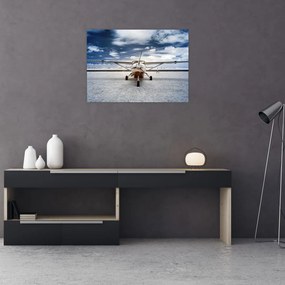 Tablou pe sticlă cu aeroplan cu motor (70x50 cm)