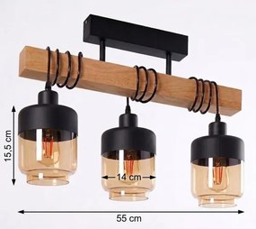 Brilagi - Lustru aplicat WOOD GLASS 3xE27/60W/230V pin/negru/maro fumuriu