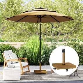 Outsunny Bază pentru Umbrelă cu Roți și Frâne, Suport din Metal cu Ciment, pentru Stâlpi de Umbrelă Ø36/38/48 mm, Efect Lemn Natural | Aosom Romania