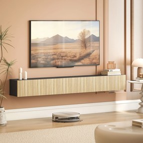 HOMCOM Comodă TV suspendată 140 cm, mobilier TV pentru televizoare 182,88 cm, 2 uși rabatabile, 140x25x22cm, lemn natural și negru | Aosom Romania