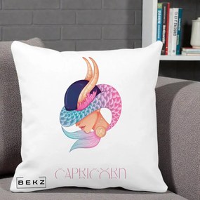 Perna Personalizata Zodiac Capricorn Cowgirl, 40x40 cm, Alba Mata, Husa Detasabila, Perna Inclusa, BEKZ®