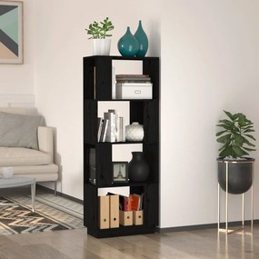 814043 vidaXL Bibliotecă/Separator cameră, negru, 51x25x132 cm lemn masiv pin