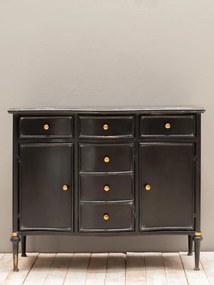 Comoda neagra, din metal, cu 3 sertare si 3 usi, aspect vintage, Orleans