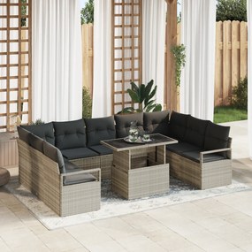 vidaXL Set de canapea de grădină, 10 piese, cu perne gri deschis, din rattan sintetic