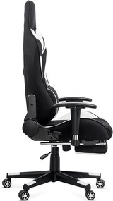 Scaun gaming alb din stofa cu suport de picioare, ergonomic si reglabil OFF 296