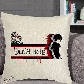 Perna Personalizata Death Note L Lawliet Rosu-Negru, 40x40 cm, Ecru, Husa Detasabila, Perna Inclusa, BEKZ®