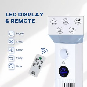 HOMCOM Ventilator Turn cu 3 Moduri și 3 Viteze cu Cronometru 12h, Ventilator de Podea cu Telecomandă, 31,5x31,5x96 cm, Alb | Aosom Romania